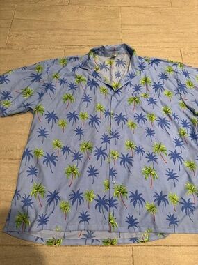 Men's Hawaiian Cruise Palm Trees Short Sleeve Button Down Beach Summer Size 2XL